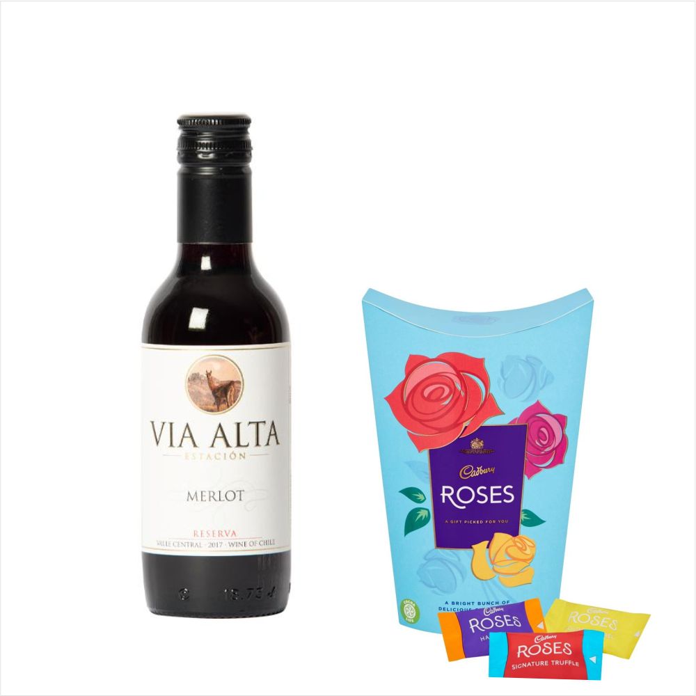 Via Alta Merlot 18.7cL & Roses Chocolate Gift Lovely Flora World