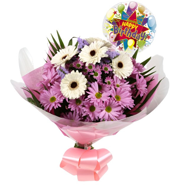 Birthday Balloon & Pink Santini Flowers Lovely Flora World