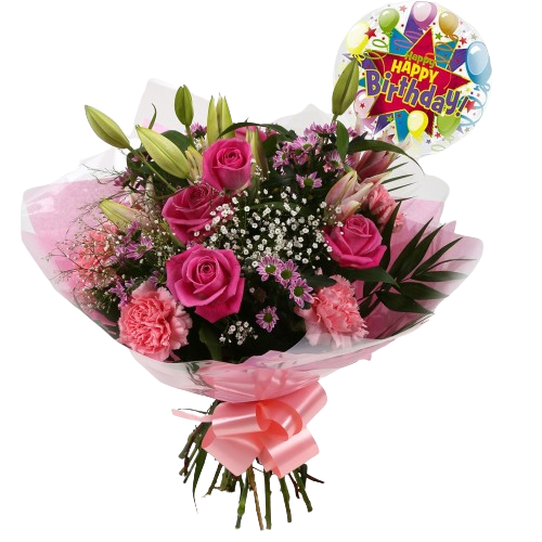 Birthday Balloon & Pink Crystal Flowers