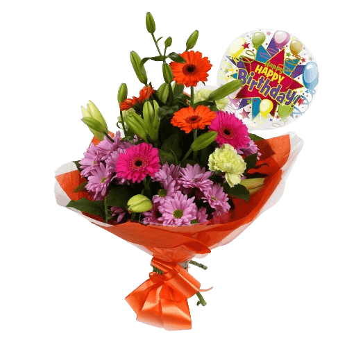 Birthday Balloon & Colour Burst Bouquet Flowers Lovely Flora World