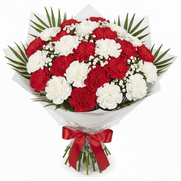 Christmas Red Carnations & White With Gypsophila