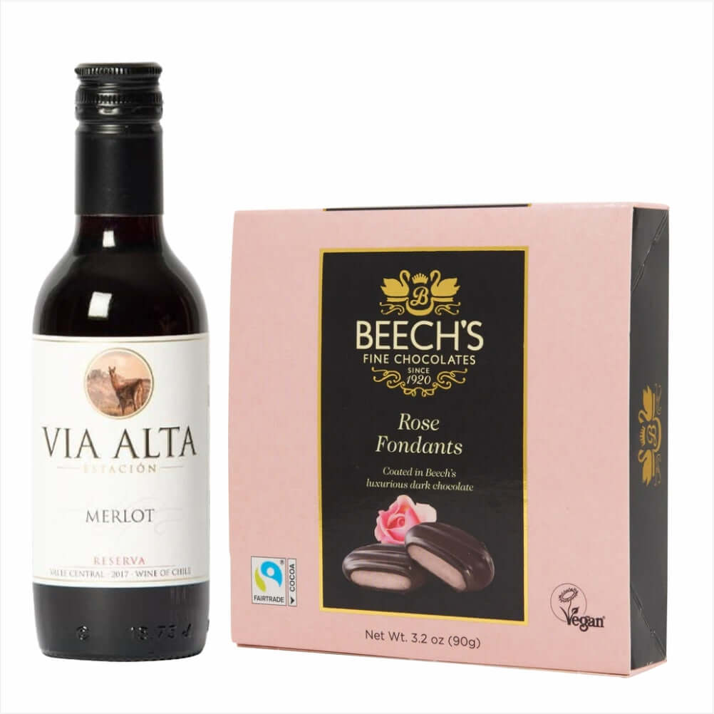Via Alta Merlot 18.7cl Great stuff! & Rose Fondants ChocolatesVia Alta Merlot 18.7cl Great stuff! & Rose Fondants Chocolates Rich and concentrated that packs all you want from this easy drinking Merlot . Great stuff! & Rose Fondants Chocolates£11.99