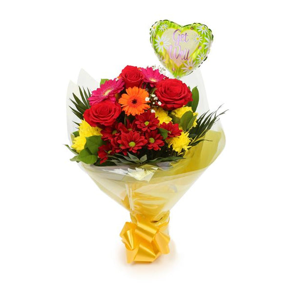 Get Well Balloon & Beauty Blooms Bouquet