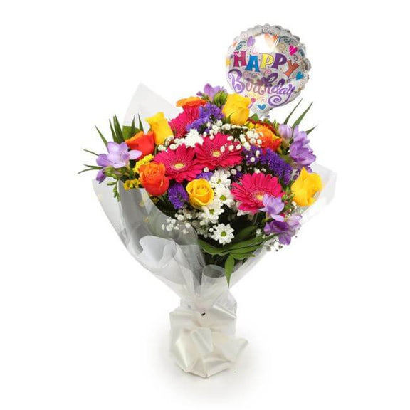 Birthday Balloon & Brilliant Blooms Bouquet Flowers Lovely Flora World