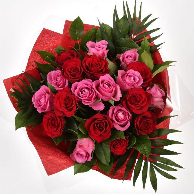 Red Roses Pink Ribbon 12 Red Pink Blush Rose BouquetThis beautiful selection of fresh 12 ...